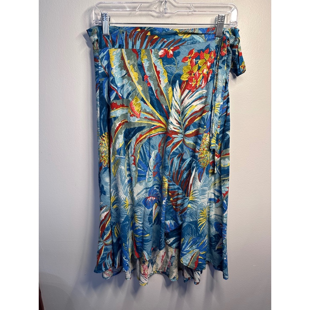 Jams World Kamuela Blue Tropical Botanical Wrap Midi Skirt Womens Medium W896